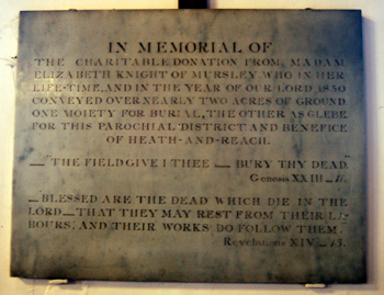 Plaque to Elizabeth Knight January 2009